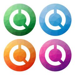 Collection of 4 isolated modern low polygonal buttons - icons - for pie diagram, pie graph, circular graph