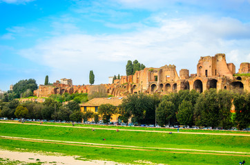  Ruins of Circus Maximus and  Palatine hill palace  in  Rome, It