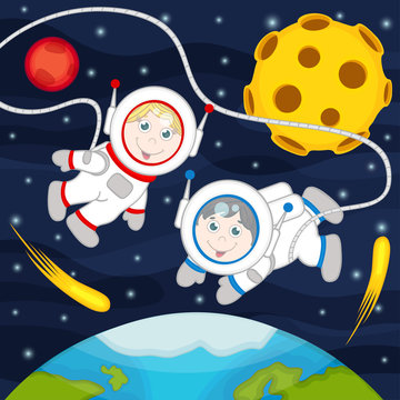 children in space - vector illustration, eps