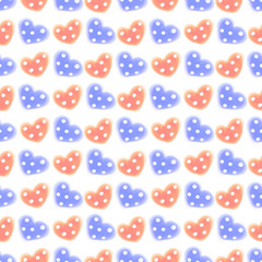 Seamless raster pattern. Watercolor background with hand drawn hearts with dots. Series of Watercolor Seamless Patterns, Backgrounds.