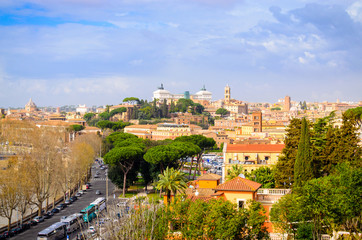 Obraz premium Rome panorama with monument and domes, Italy