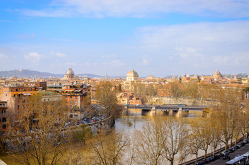 Rome panorama with monument and domes, Italy