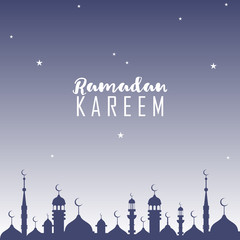 Night background. Ramadan Kareem holiday celebration beautiful greeting card background vector illustration. Islamic celebration design. Eid Mubarak vector illustration. Night cityscape background