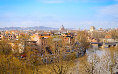 Rome panorama with monument and domes, Italy