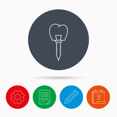 Dental implant icon. Oral prosthesis sign.