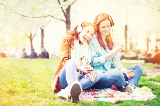 Teenage girls laughing