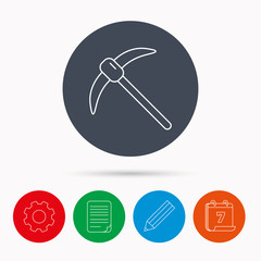 Mining tool icon. Pickaxe equipment sign.