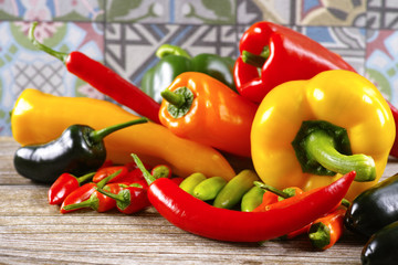 Mexican hot chili peppers colorful mix paprika poblano serrano j