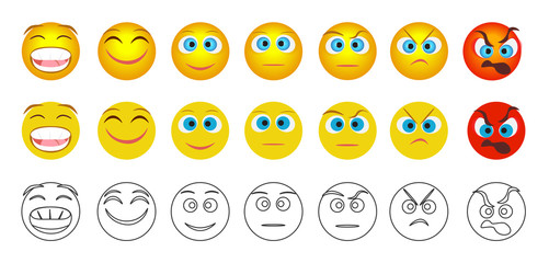 From negative to positive emoji emotions isolated.