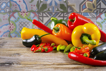 Mexican hot chili peppers colorful mix paprika poblano serrano j