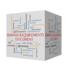 Business Requirements Document 3D cube Word Cloud Concept