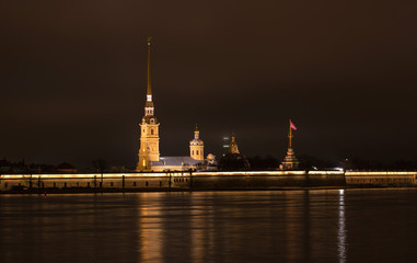 St. Petesburg. Cathedral of Peter and Pavel in Petropalovskaya fortress at night