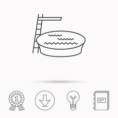 Swimming pool icon. Jumping into water sign.