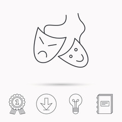 Theater masks icon. Drama and comedy sign.
