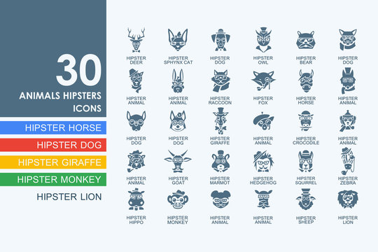 Set of animals hipsters icons