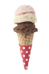 scoops of ice creams in sugar cone