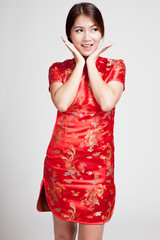 Asian girl in chinese cheongsam dress