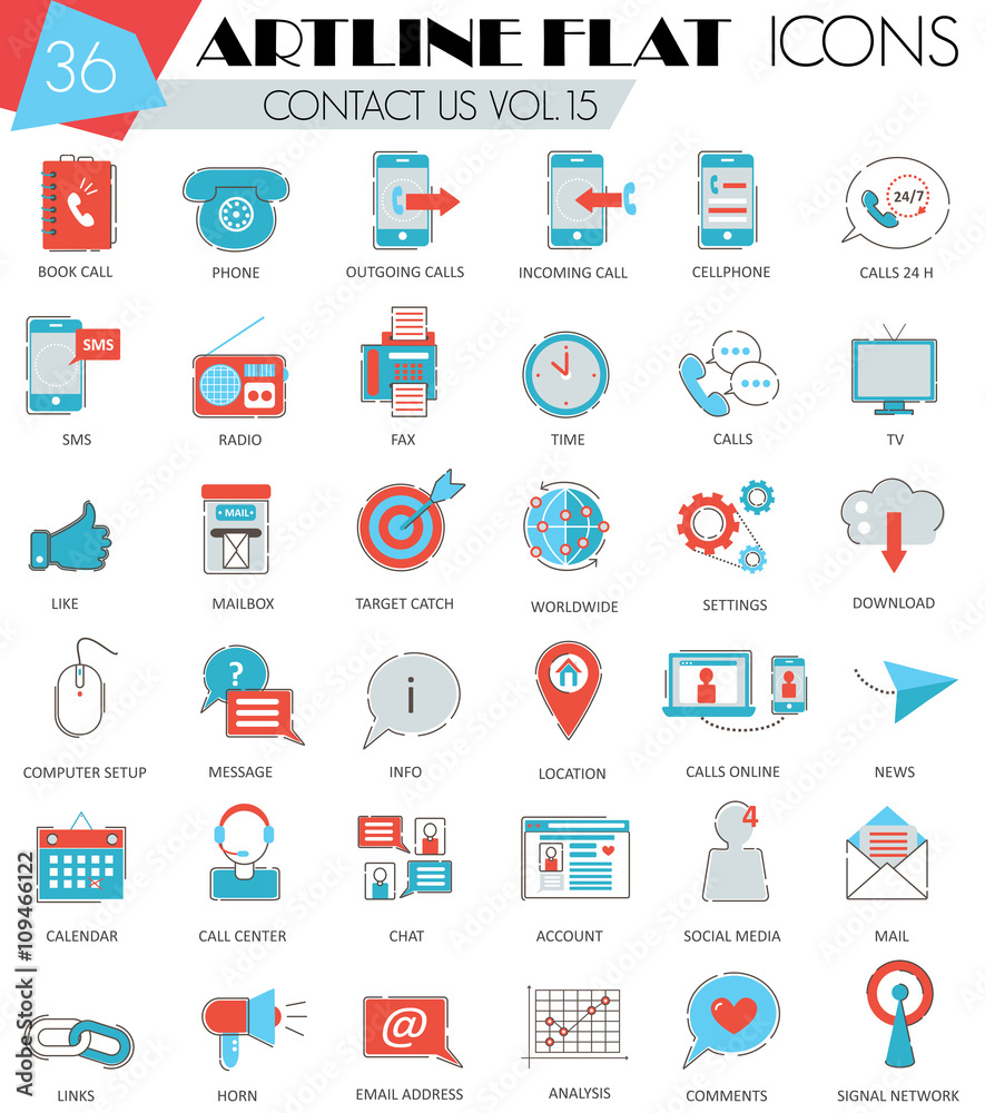 Poster vector contact us ultra modern outline artline flat line icons for web and apps.