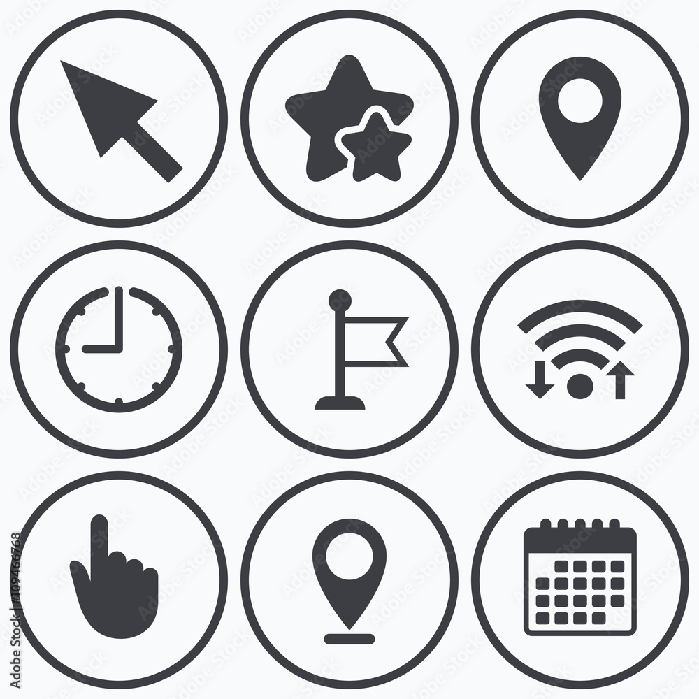 Poster mouse cursor icon. hand or flag pointer symbols.