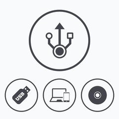 Usb flash drive icons. Notebook or Laptop pc.