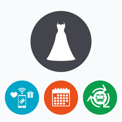 Wedding dress sign icon. Elegant bride symbol.