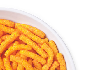 bowl of cheese puffs