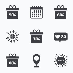 Sale gift box tag icons. Discount symbols.