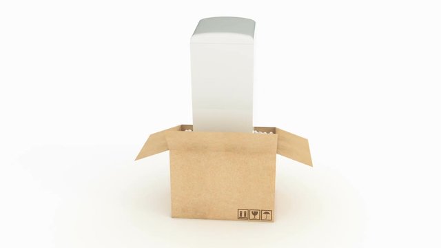 Refrigerator in cardboard box