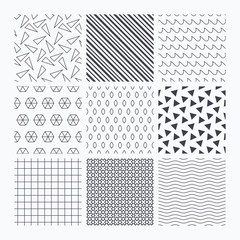 Waves, triangles and squares seamless textures.