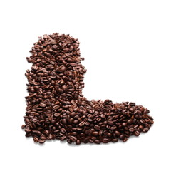 letter l, alphabet from coffee beans isolated on white background