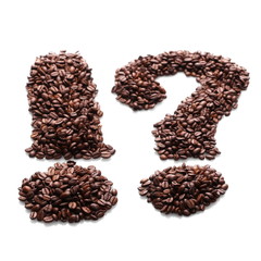 question and exclamation mark coffee beans isolated on white background