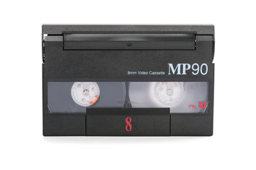8mm video cassette on white background