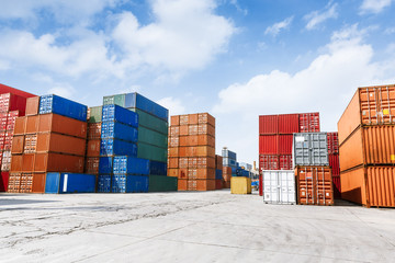 industrial port with containers - obrazy, fototapety, plakaty