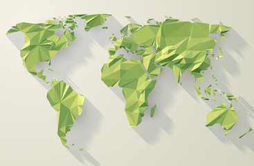 Vector Low Poly World Map. Green origami planet illustration.