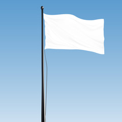 White Blank Vector Flag with steel pole and black rope isolated on design background. Mock-up template ready for design.