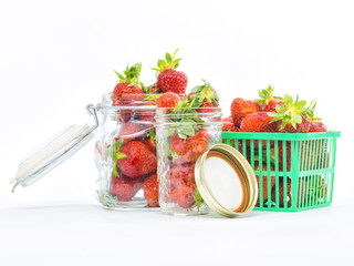 fresh whole strawberries in wooden bowl