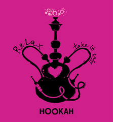 Hookah with smoking pipes. Stylish purple illustration.
