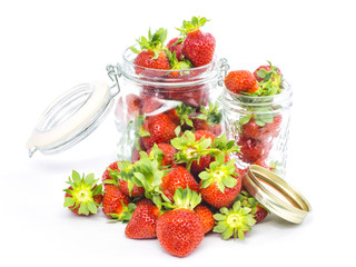 fresh whole strawberries in wooden bowl
