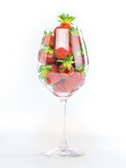 red strawberries in wine glass