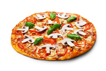 Pizza with mushrooms and bacon