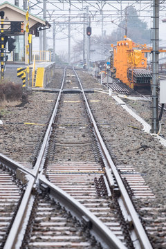 Railway train track.