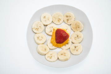 banana sliced on white background