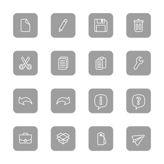 line web icon set on gray rounded rectangle for web design, user interface (UI), infographic and mobile application (apps)