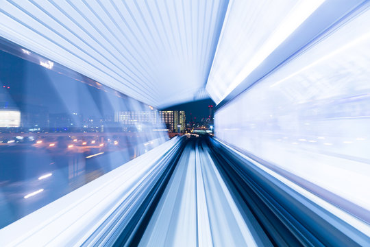 Subway tunnel with Motion blur of a city
