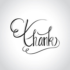 Thank you handwritten vector illustration, dark brush pen lettering isolated on white background