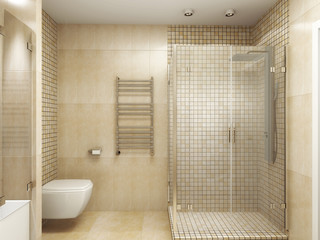 Naklejka na ściany i meble Modern interior of a bathroom 3D rendering