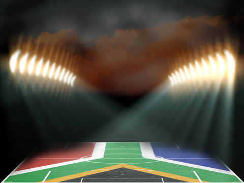 Football Stadium With South Africa Flag Textured Field