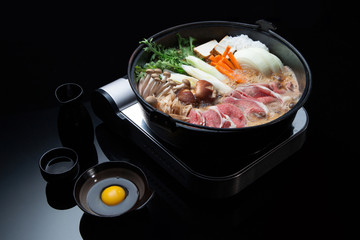 Typical Asian ingridients: marble noodles, bacon, tofu, mushroom
