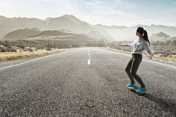 Girl ride skateboard