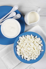 Dairy products on table